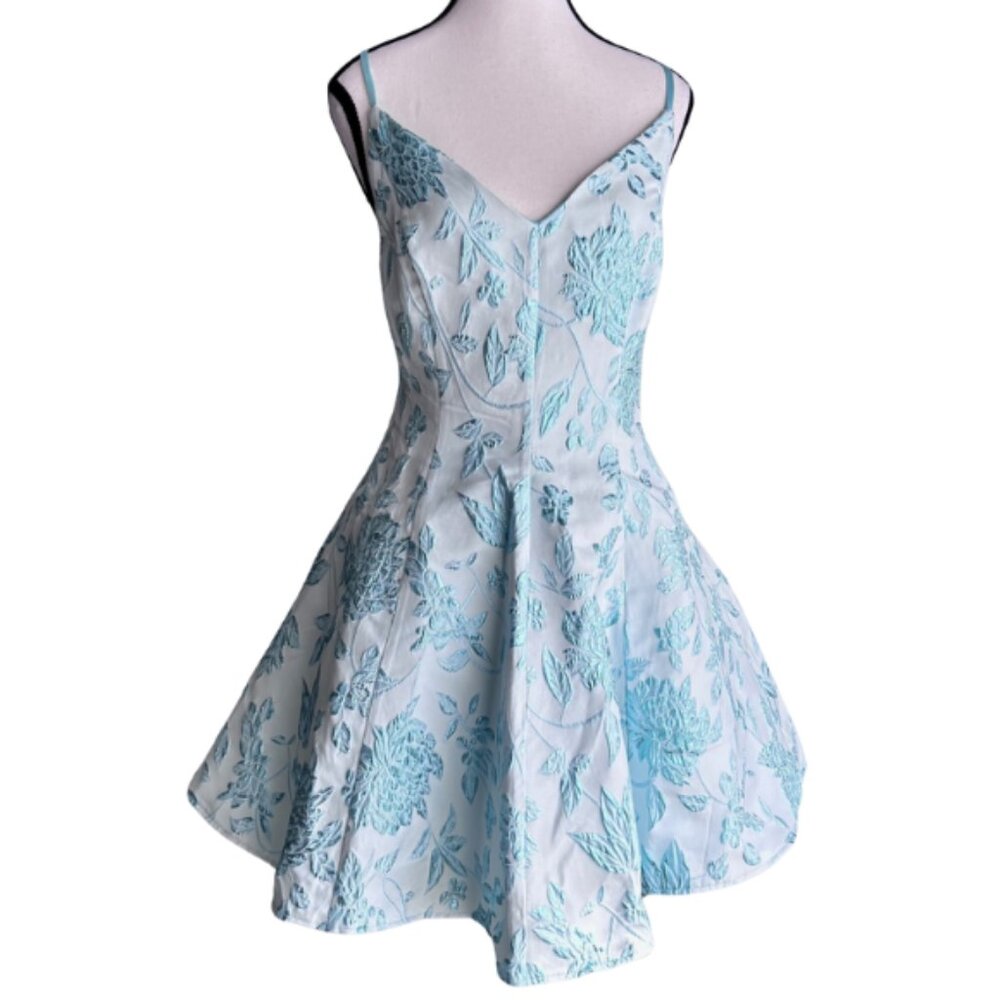 LE CHATEAU GORGEOUS BLUE BROCADE DRESS, SZ. L